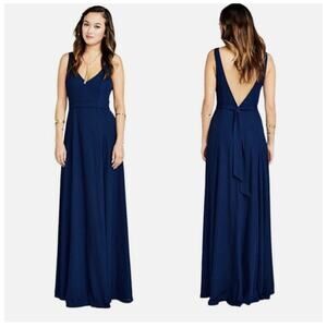 Show Me Your Mumu Jenn Maxi Formal Bridesmaid Dress Rich Navy Chiffon NWT XS
